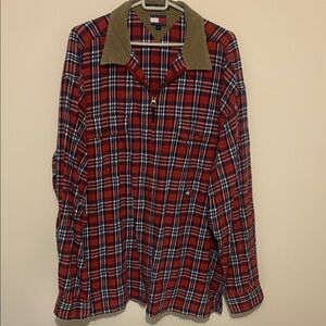 Vintage Mens Tommy Hilfiger full zip plaid flannel sweater jacket size XL